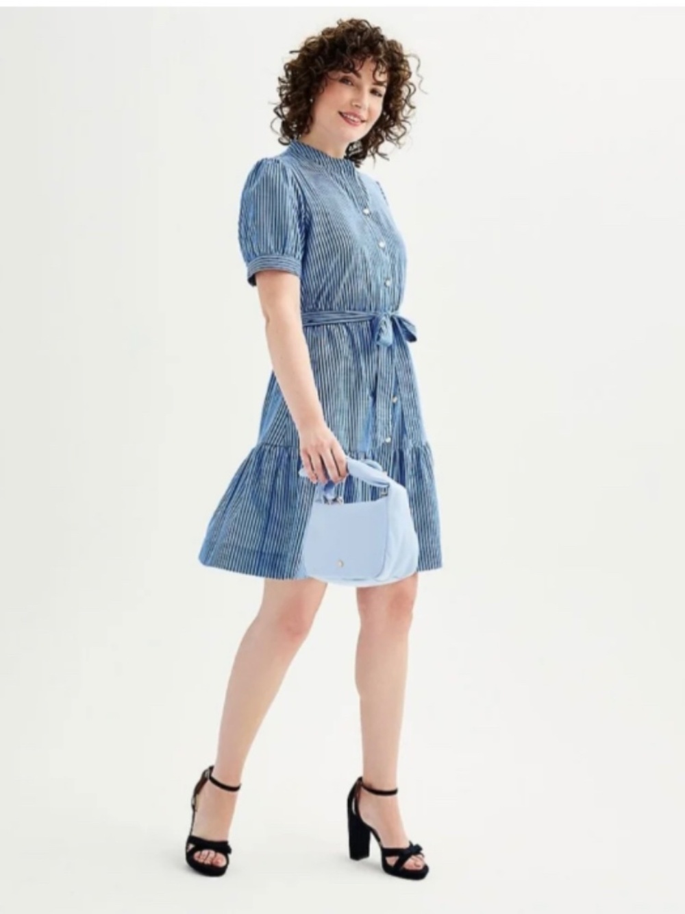 Draper James Blue and White Striped Midi Shirt Dress with Tie Waist - Picture 5 of 11